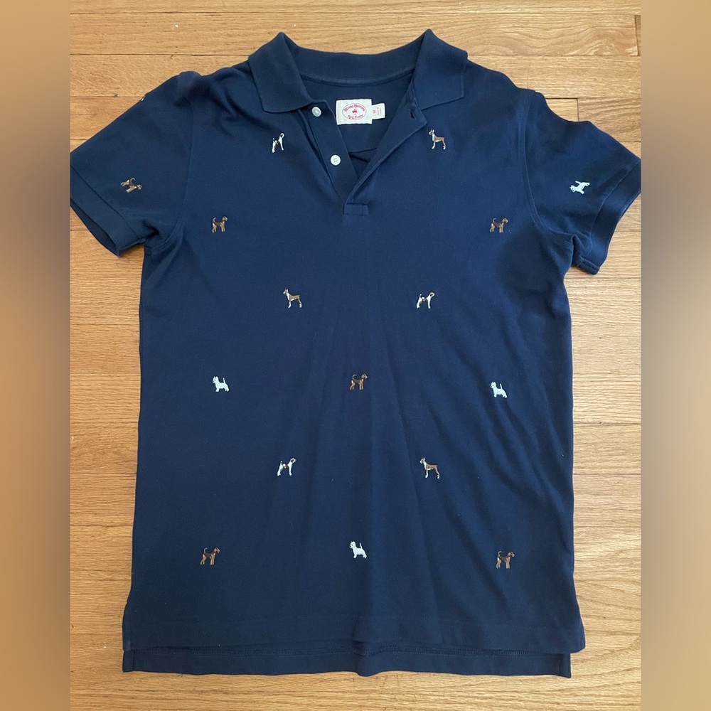 Brooks Brothers Blue Polo Shirt with Dog Pattern